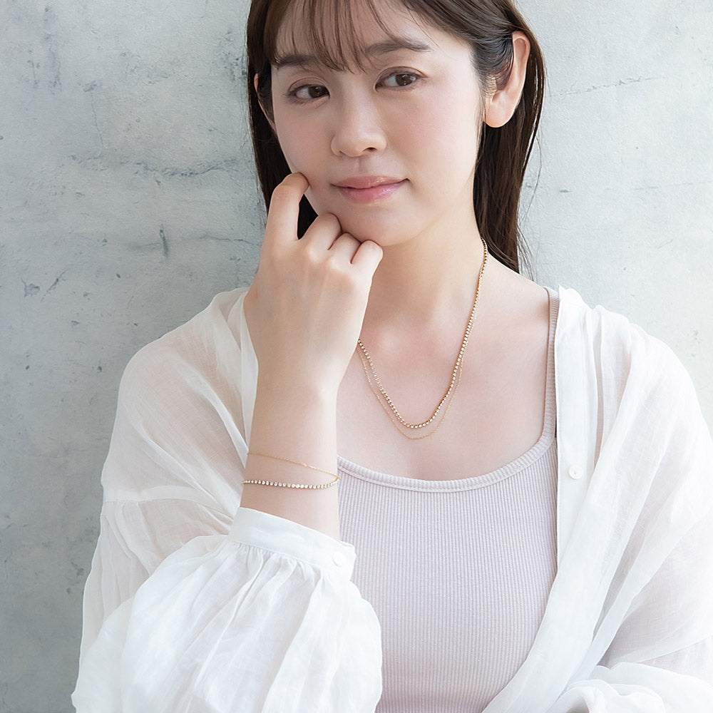 ネックレス ステンレス 2連 ラインストーン 連爪 アズキ チェーン ショートネックレス