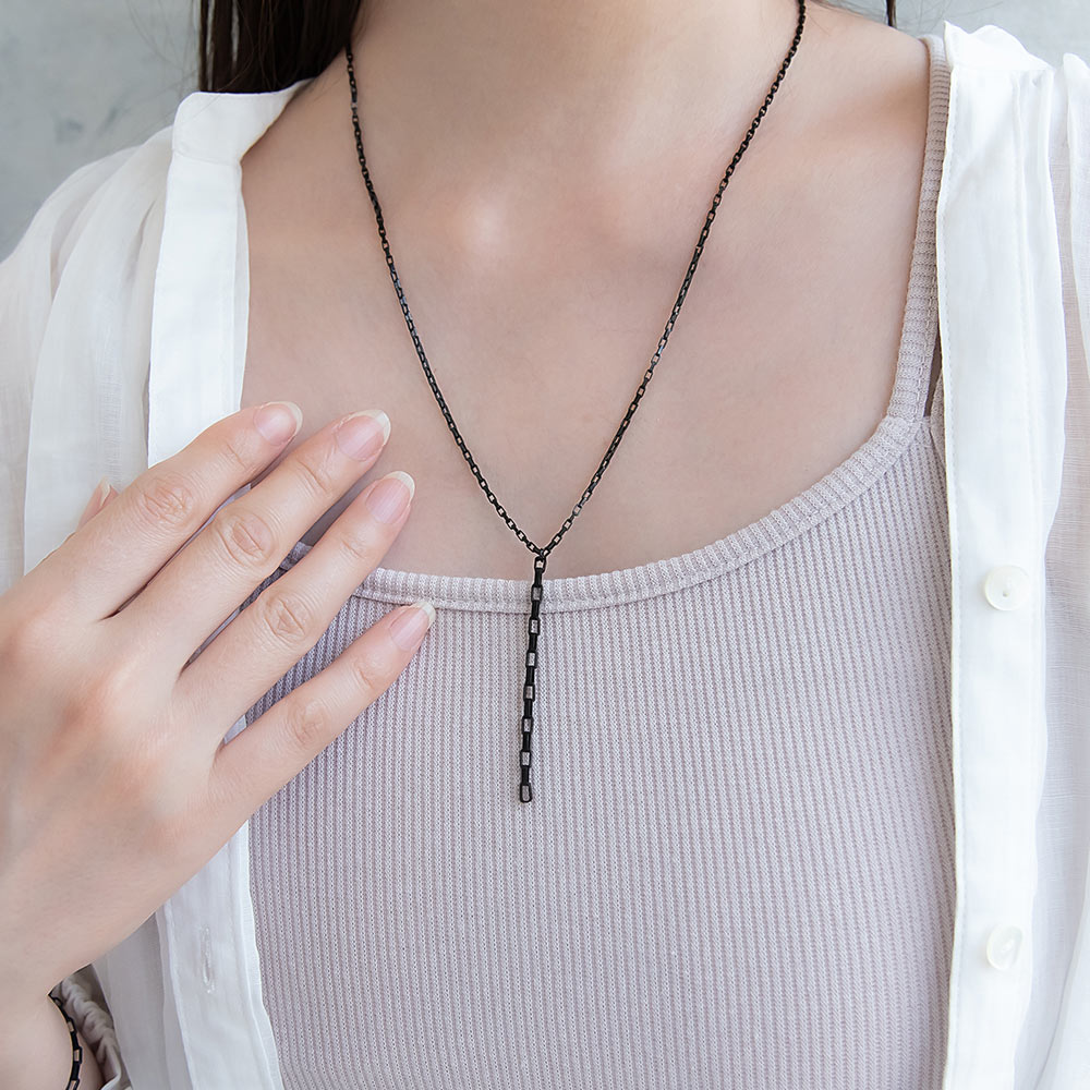 ネックレス ステンレス レクタングルチェーン Y字 ラヴァリエール ショートネックレス