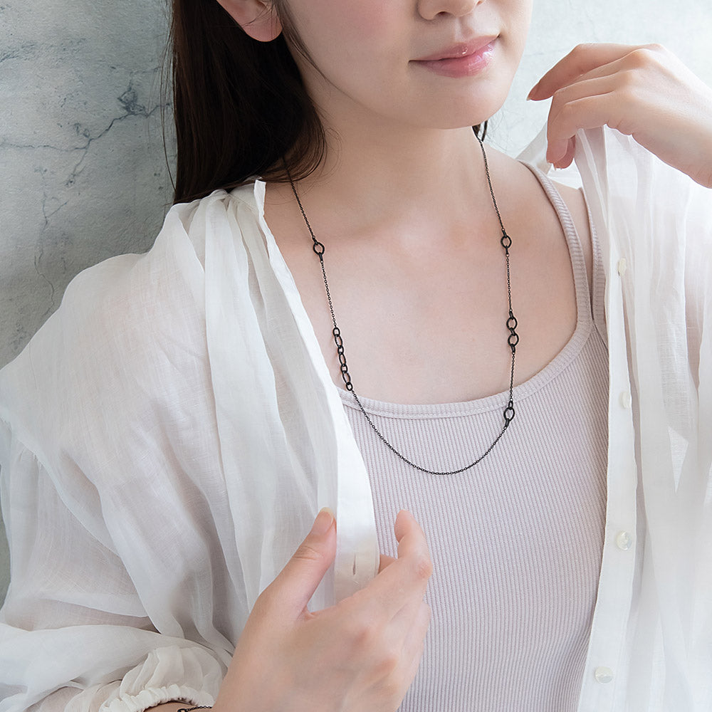 ネックレス ステンレス テクスチャー デザイン チェーン ロングネックレス