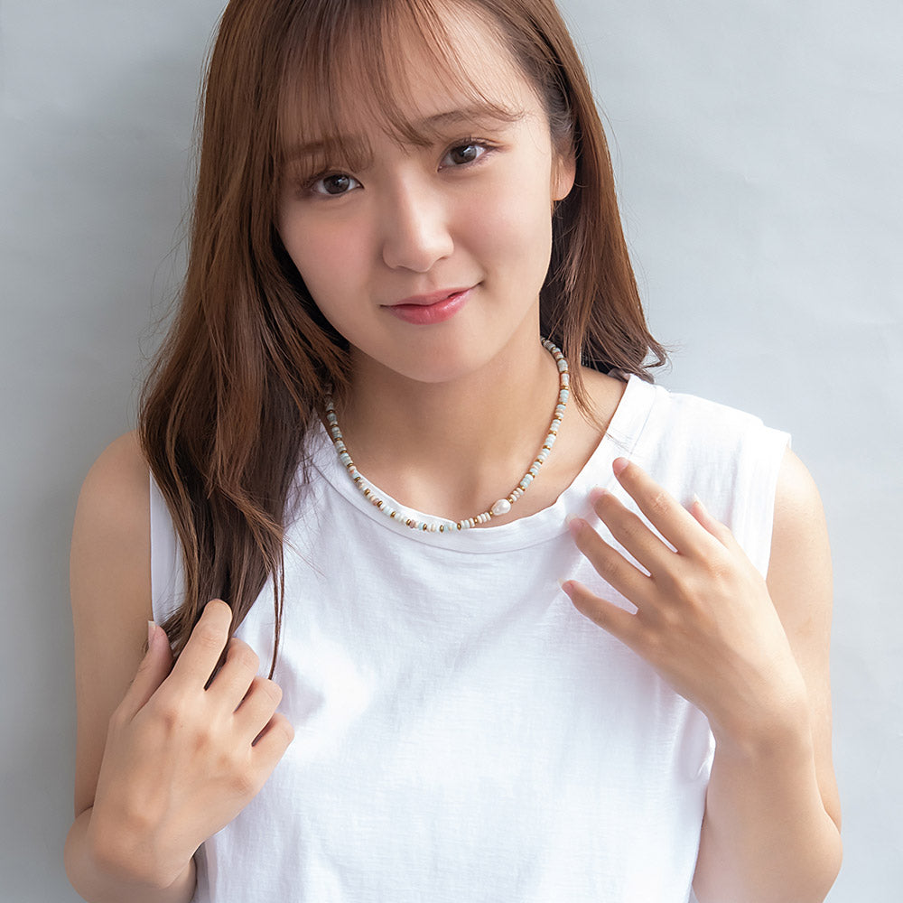 ネックレス ポイント 淡水パール 天然石 メタル ビーズ ステンレス ショートネックレス