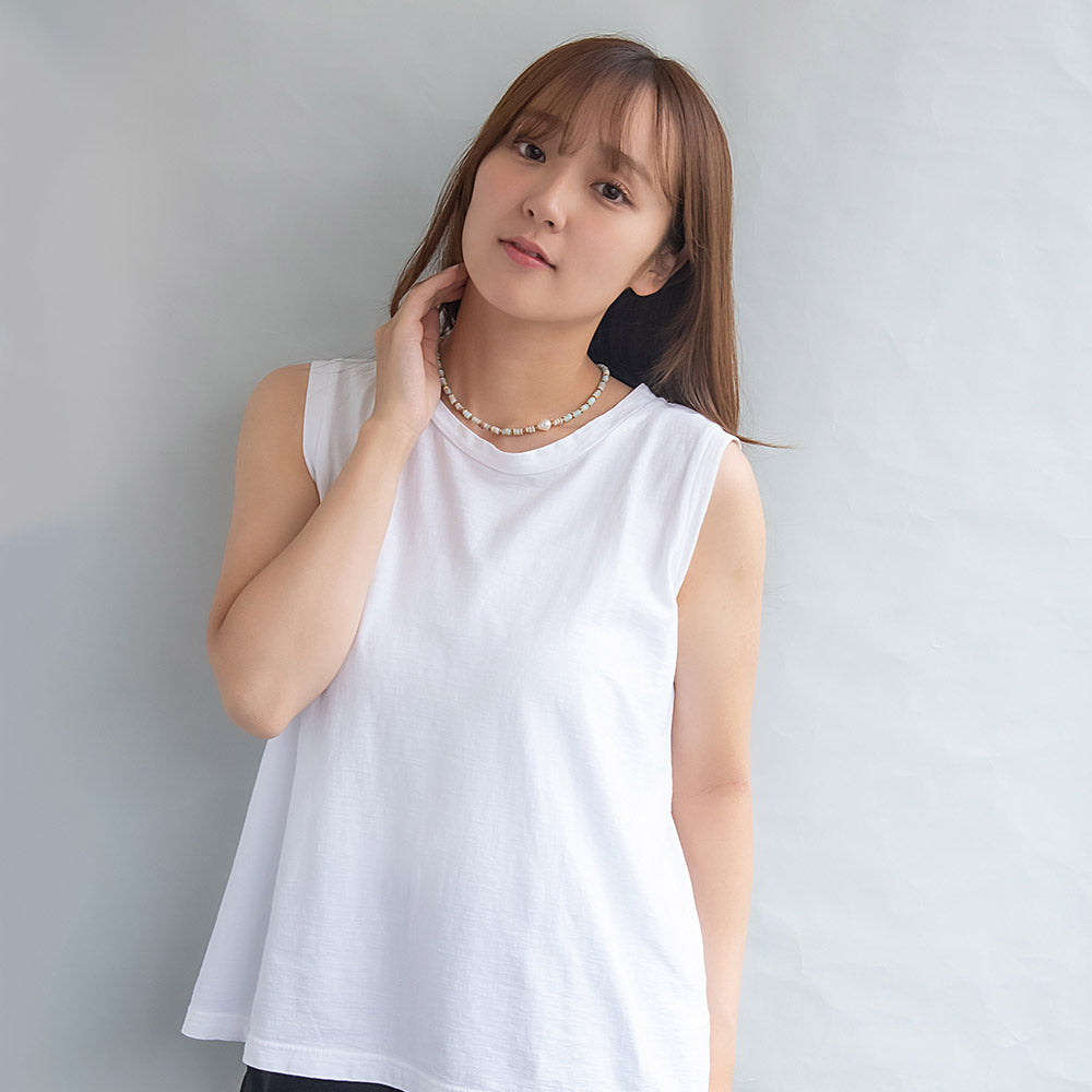 ネックレス ポイント 淡水パール 天然石 メタル ビーズ ステンレス ショートネックレス