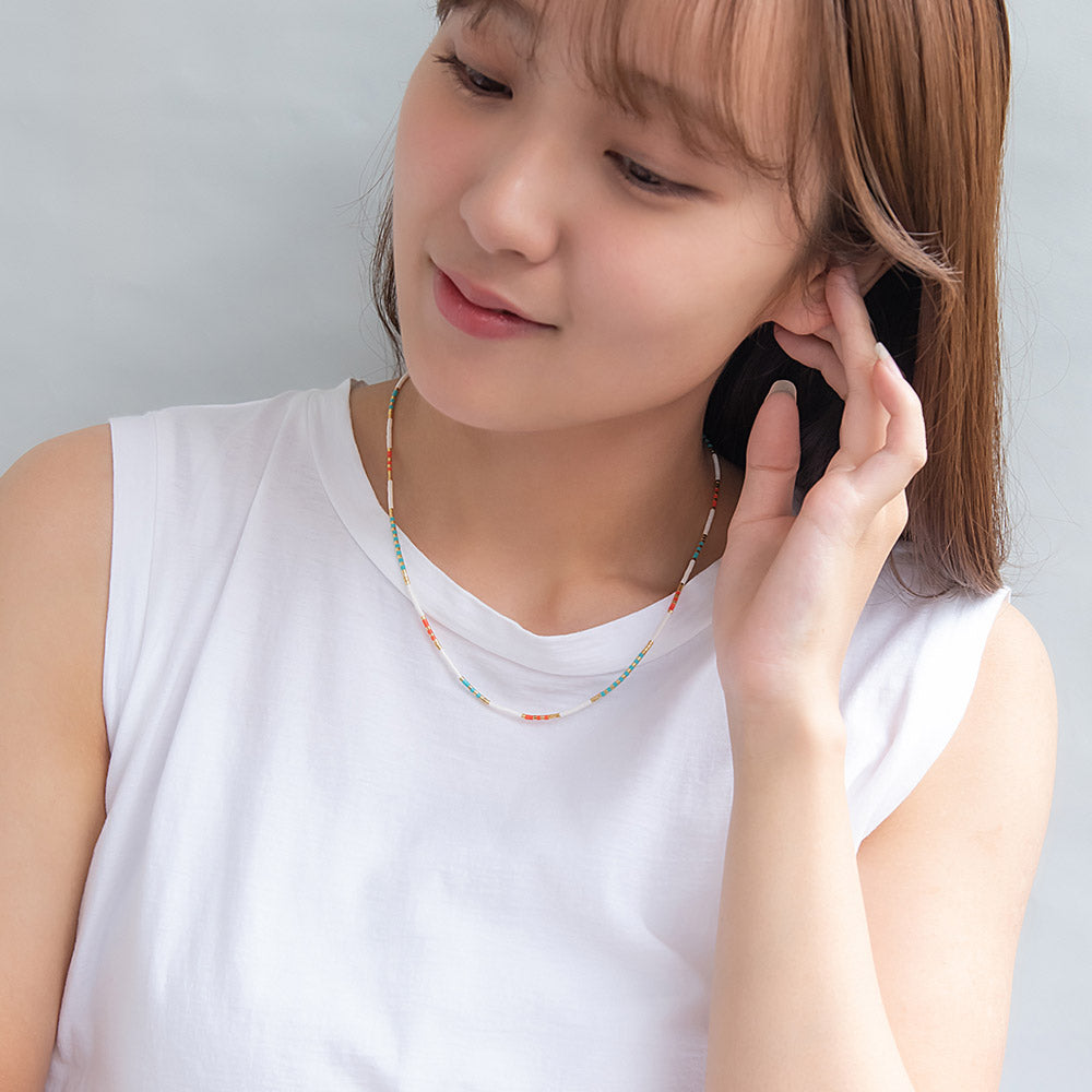 ネックレス カラー ビーズ ステンレス ショートネックレス