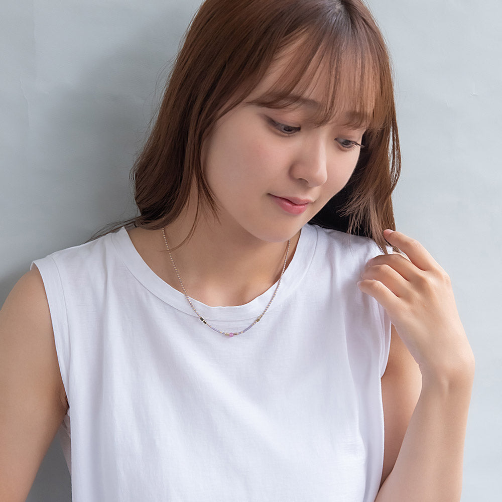 ネックレス ポイント 天然石 メタル カラー ビーズ パープル ステンレス ショートネックレス
