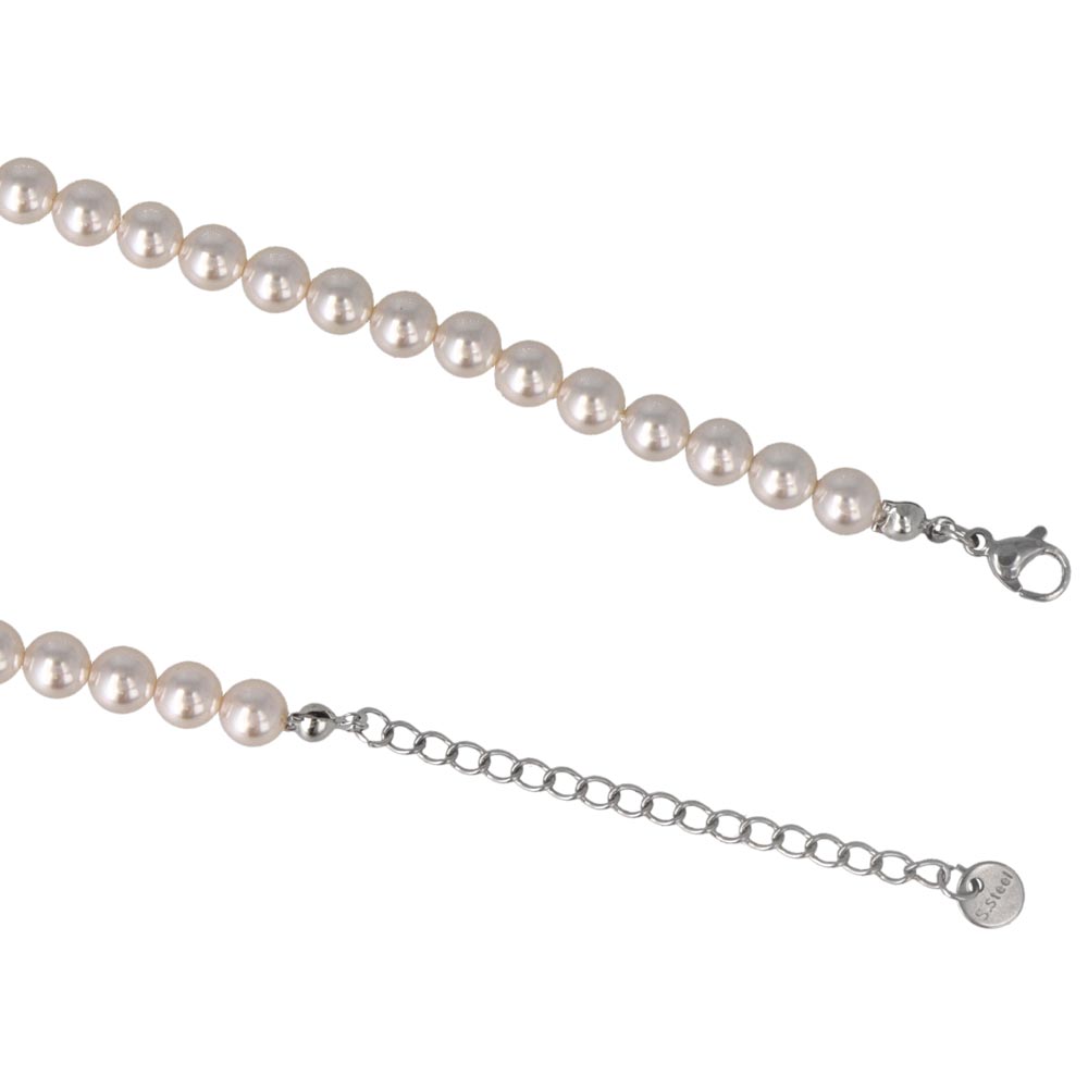 ネックレス 1連 カラー ガラスパール 6mm玉 小粒 ステンレス ショートネックレス