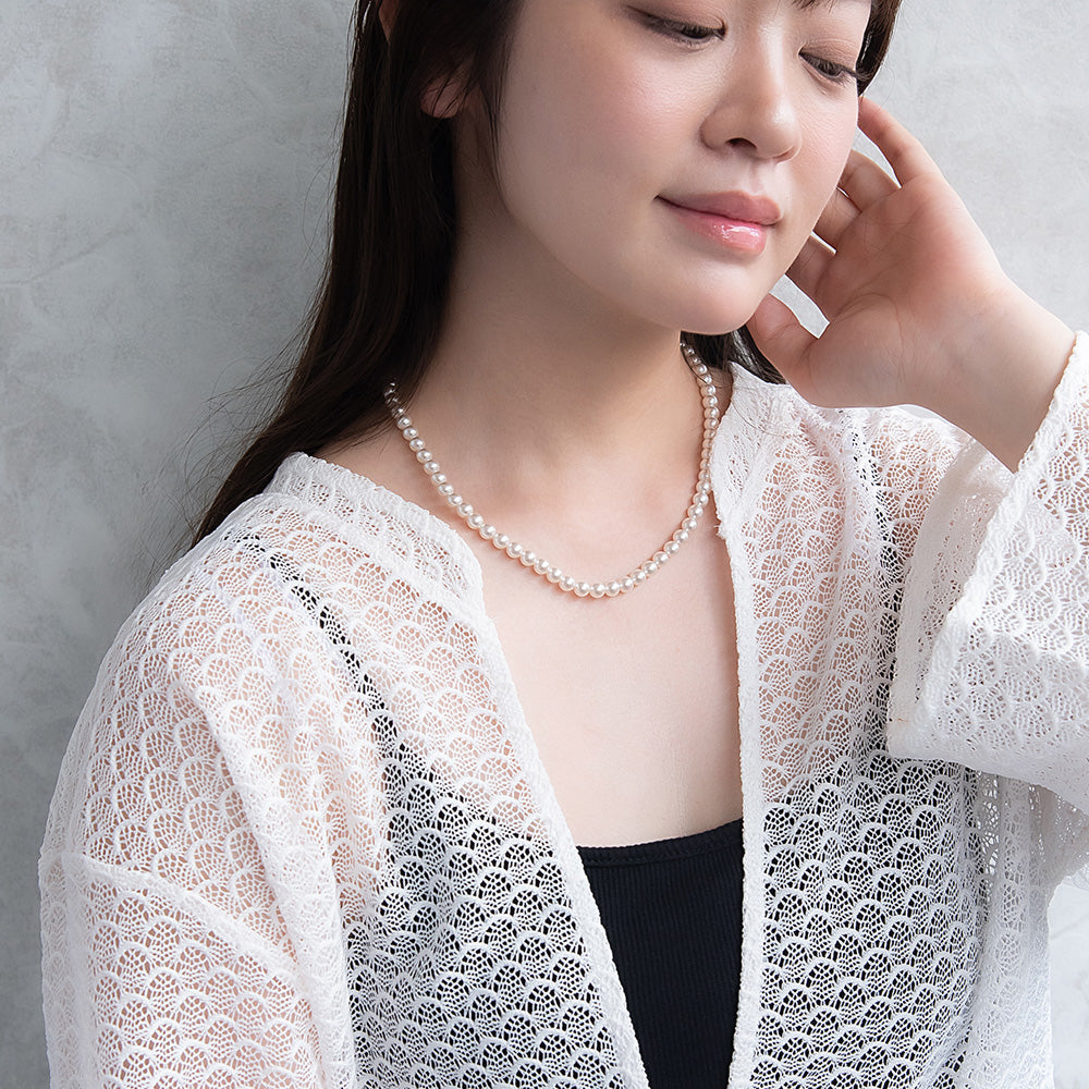 ネックレス 1連 カラー ガラスパール 6mm玉 小粒 ステンレス ショートネックレス