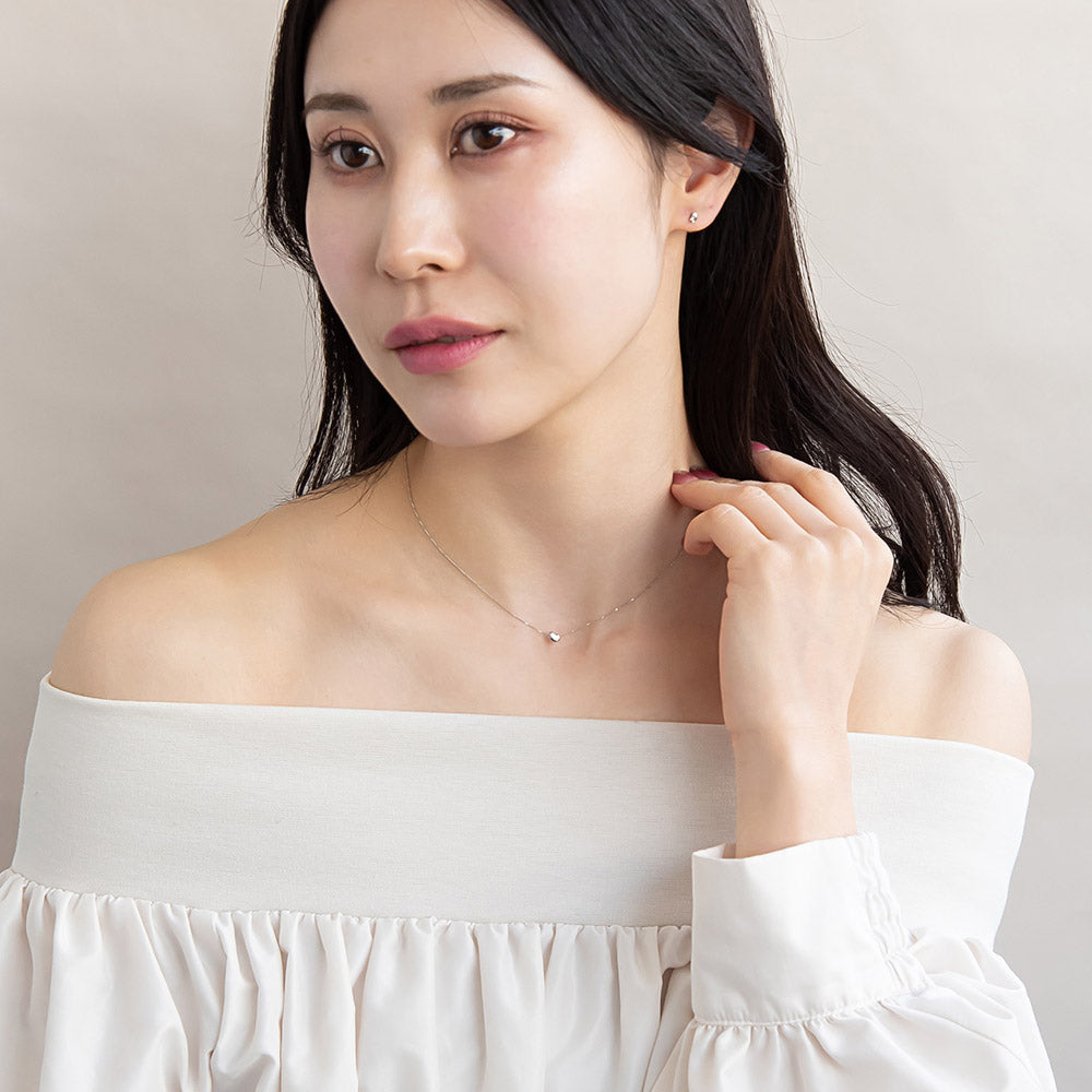 ネックレス tiny. ニッケルフリー メタル ビーンズ そら豆 ストーン 小粒 超極細 チェーン プチネックレス