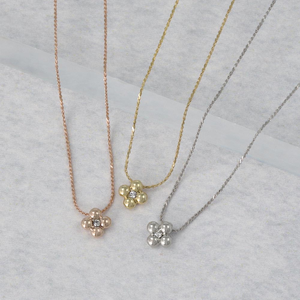 ネックレス tiny. ニッケルフリー メタル フラワー 花 ストーン 小粒 超極細 チェーン プチネックレス