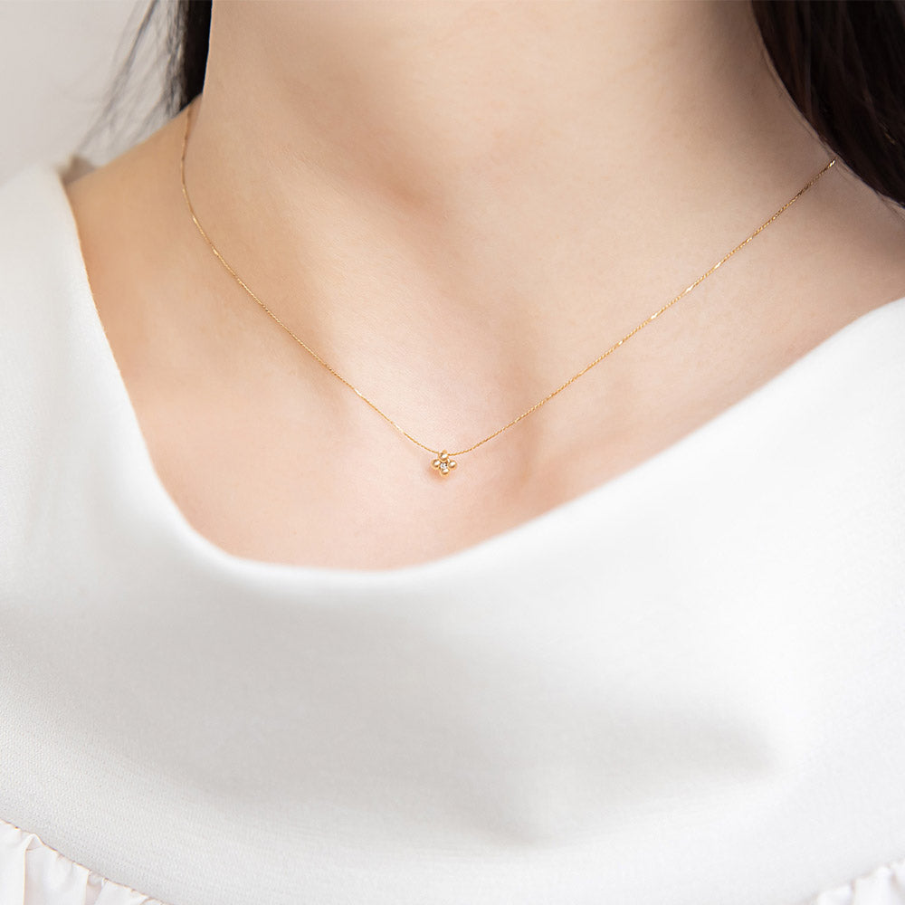 ネックレス tiny. ニッケルフリー メタル フラワー 花 ストーン 小粒 超極細 チェーン プチネックレス