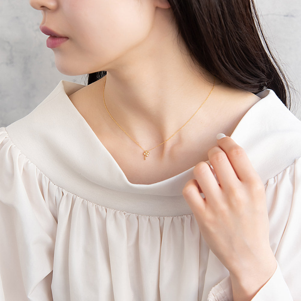 ネックレス ニッケルフリー メタル クローバー 四つ葉 ミニ ストーン チェーン プチネックレス