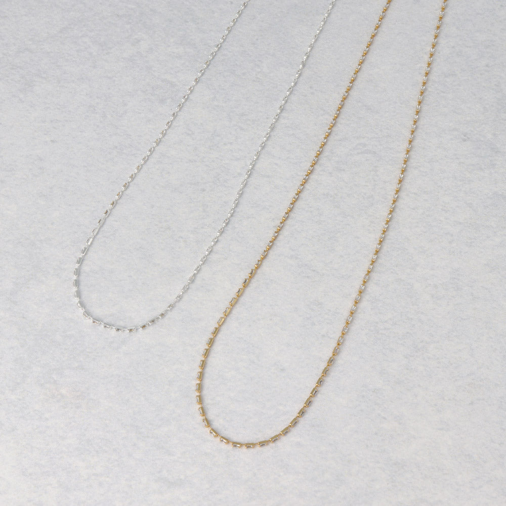 ネックレス ニッケルフリー キュービックジルコニア レクタングル 極小 2mm 連爪チェーン プチネックレス