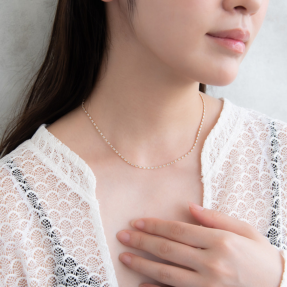 ネックレス ニッケルフリー キュービックジルコニア レクタングル 極小 3mm 連爪チェーン プチネックレス