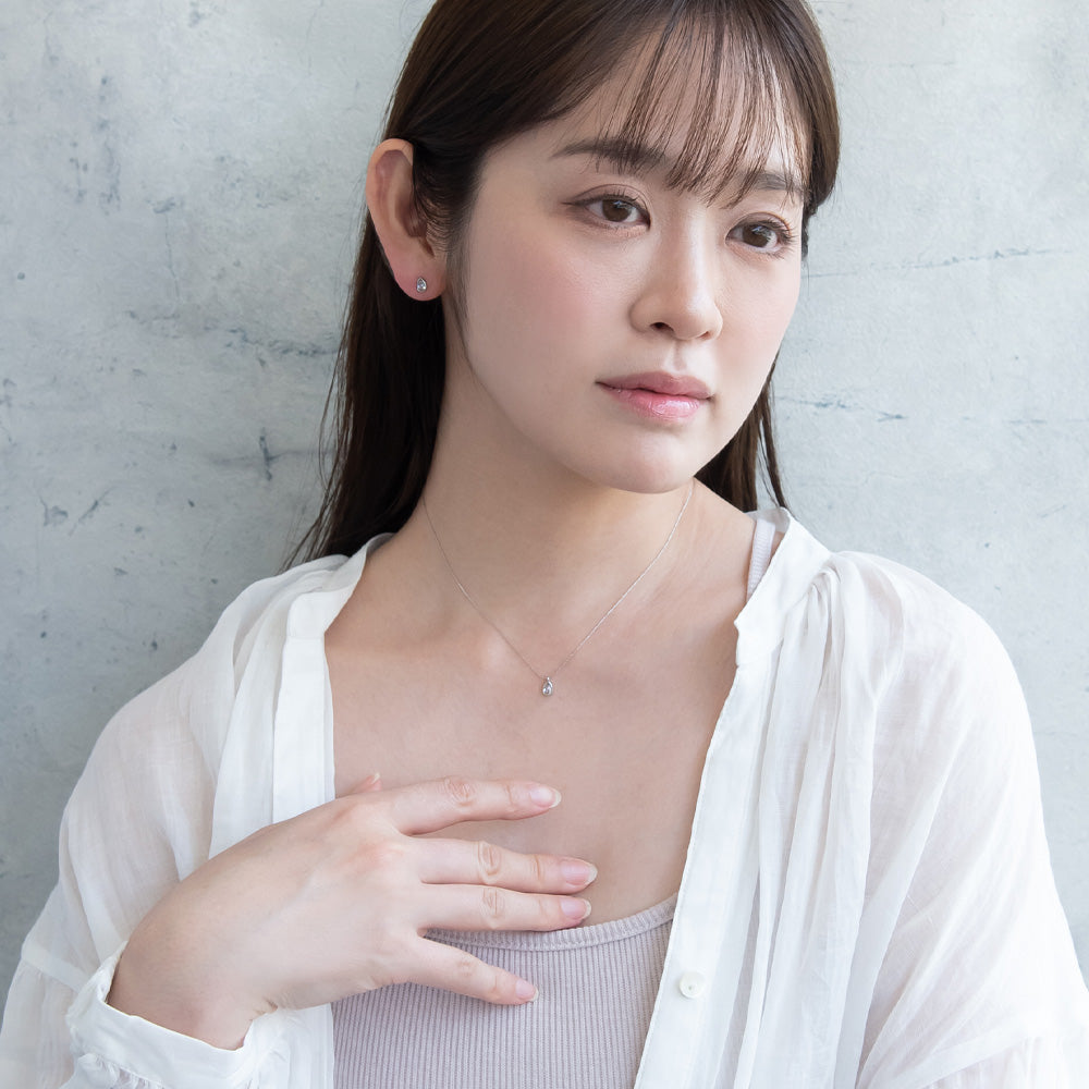 ネックレス ニッケルフリー rose cut キュービックジルコニア メタル フレーム ティアドロップ プチネックレス