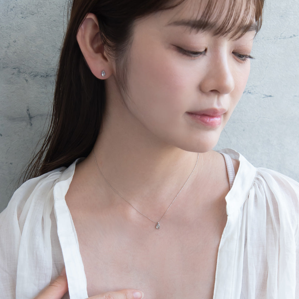 ネックレス ニッケルフリー rose cut キュービックジルコニア メタル フレーム ティアドロップ プチネックレス