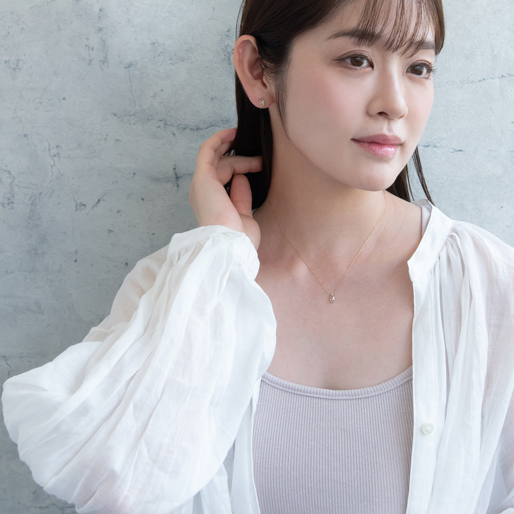 ネックレス ニッケルフリー rose cut キュービックジルコニア メタル フレーム オーバル プチネックレス
