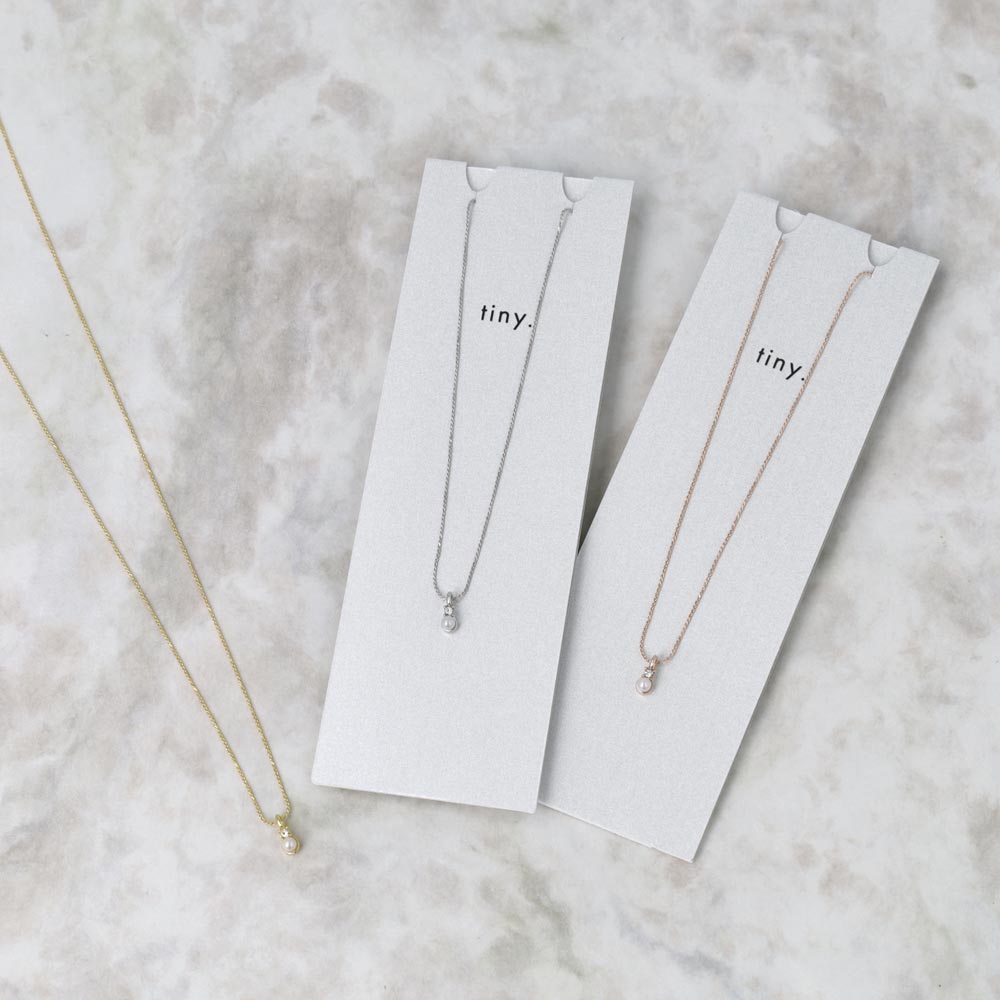 ネックレス tiny. ニッケルフリー メタル ストーン パール ライン 小粒 超極細 チェーン プチネックレス