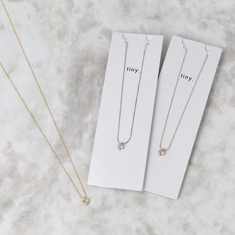 ネックレス tiny. ニッケルフリー メタル ストーン ダブル パール 小粒