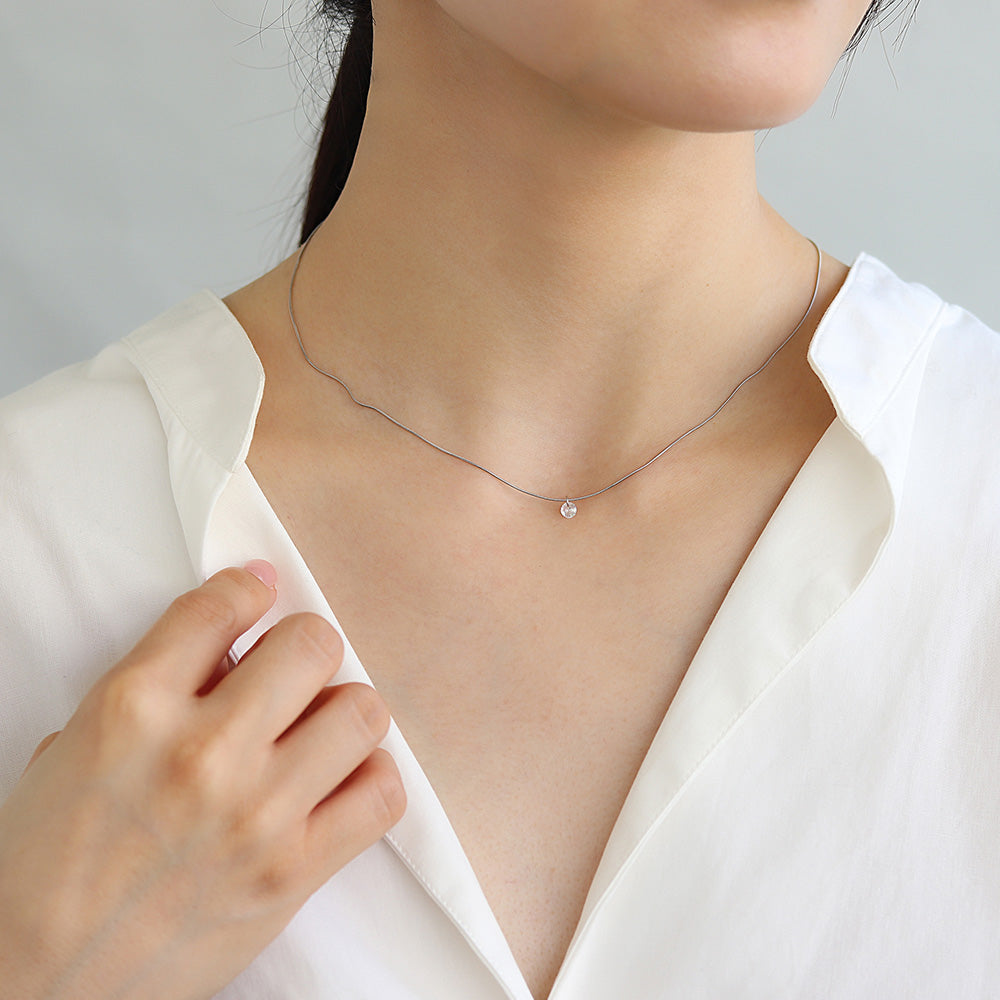 ネックレス ステンレス メタル キュービックジルコニア サークル 超極細 チェーン マグネット プチネックレス