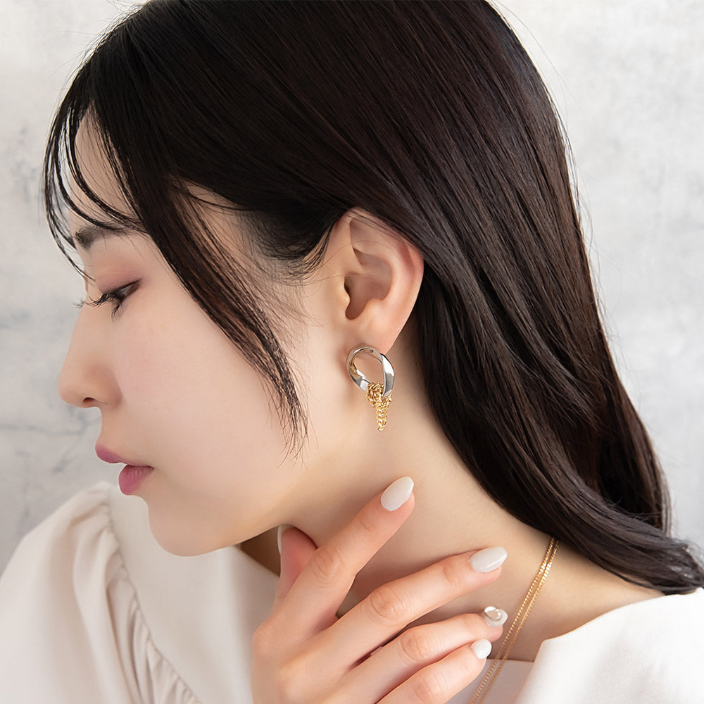 ピアス Combination Metal ニッケルフリー メタル オーバル リング ループ チェーン ステンレスポスト スタッドピアス