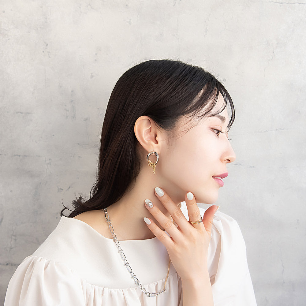 ピアス Combination Metal ニッケルフリー メタル オーバル リング ループ チェーン ステンレスポスト スタッドピアス