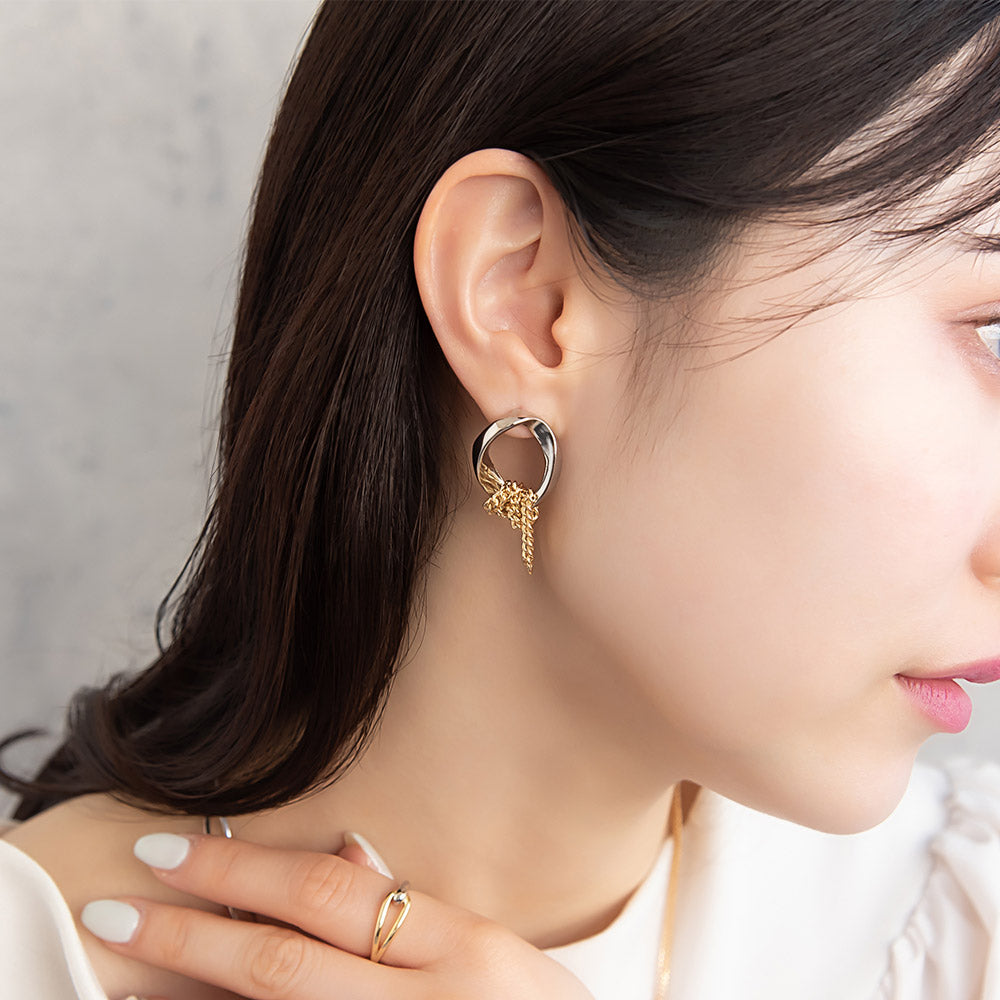 ピアス Combination Metal ニッケルフリー メタル オーバル リング ループ チェーン ステンレスポスト スタッドピアス
