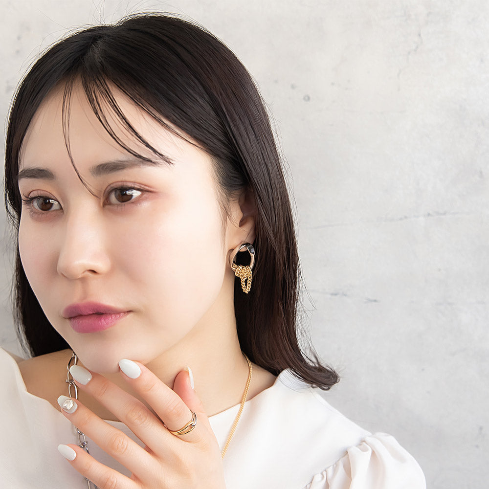 ピアス Combination Metal ニッケルフリー メタル オーバル リング ループ チェーン ステンレスポスト スタッドピアス