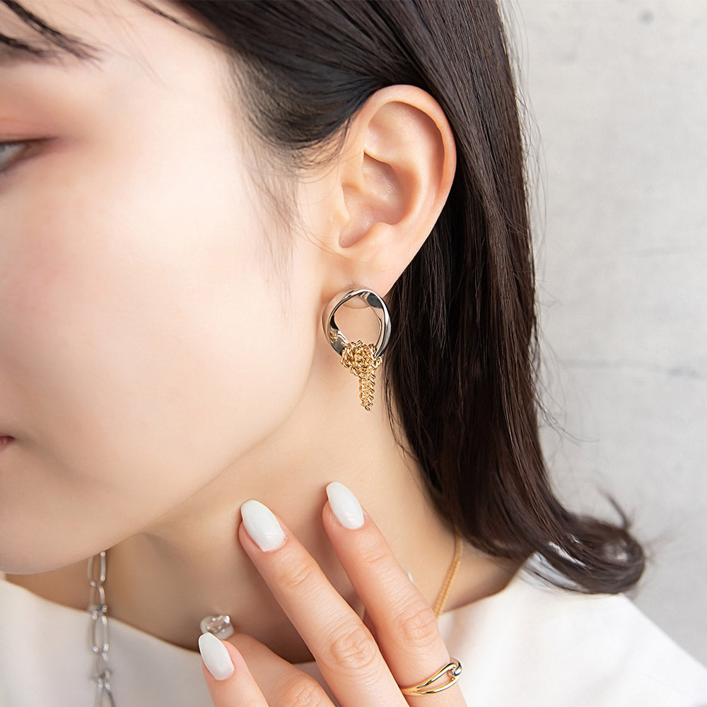 ピアス Combination Metal ニッケルフリー メタル オーバル リング ループ チェーン ステンレスポスト スタッドピアス