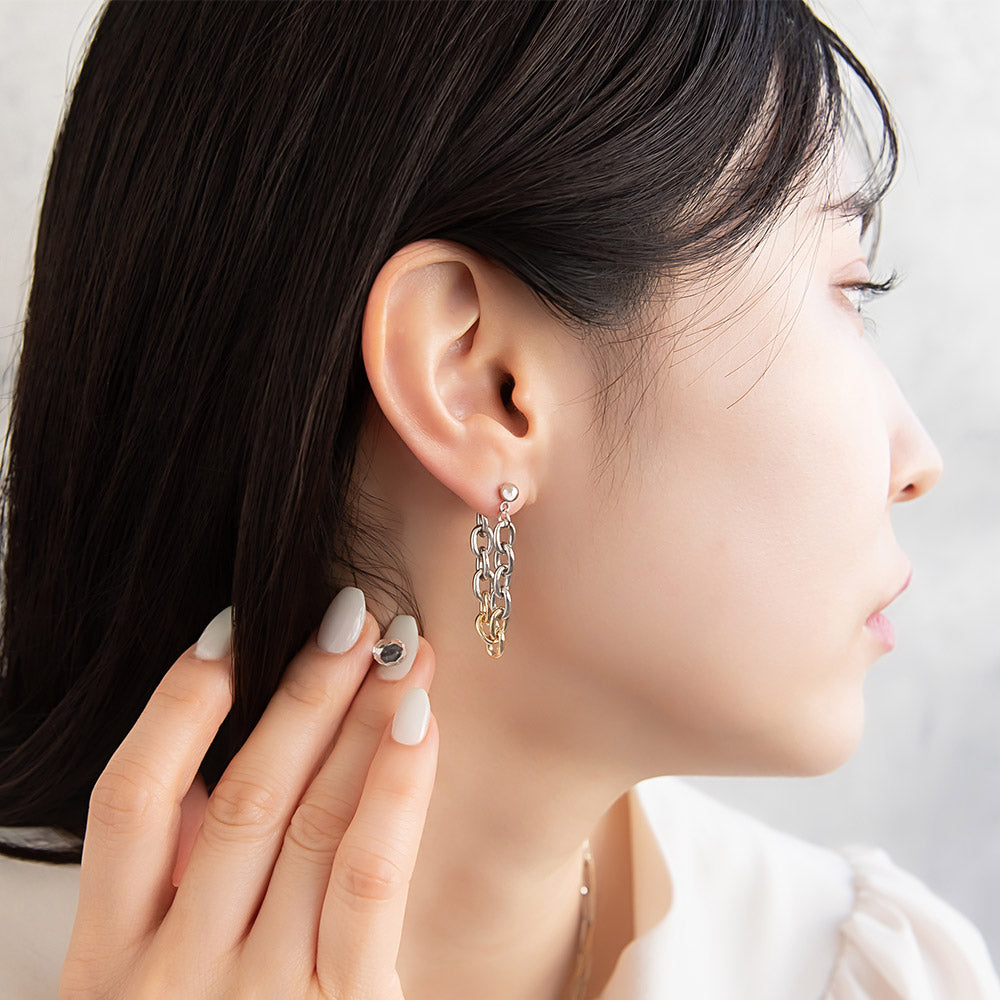 ピアス Combination Metal ニッケルフリー メタル アズキチェーン ループ ステンレスポスト バックキャッチ フープピアス