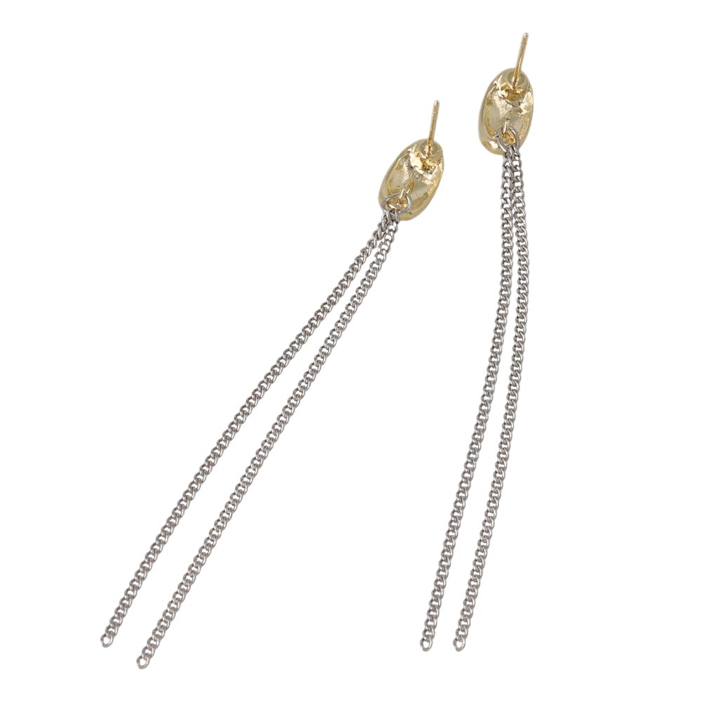 ピアス Combination Metal ニッケルフリー メタル オーバル 2連 チェーン ロング 下がり ステンレスポスト ドロップピアス