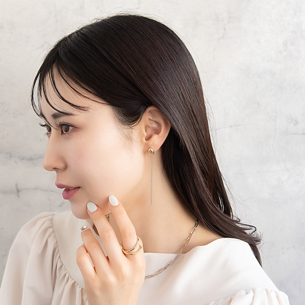 ピアス Combination Metal ニッケルフリー メタル オーバル 2連 チェーン ロング 下がり ステンレスポスト ドロップピアス