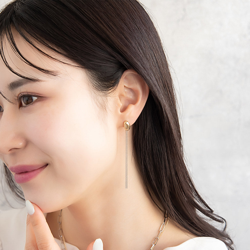 ピアス Combination Metal ニッケルフリー メタル オーバル 2連 チェーン ロング 下がり ステンレスポスト ドロップピアス