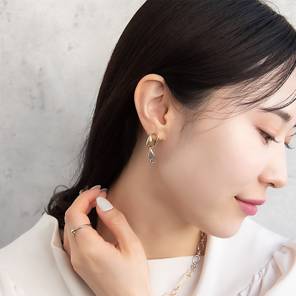 ピアス Combination Metal ニッケルフリー メタル ダブル ツイスト オーバル チェーン ステンレスポスト スタッドピアス