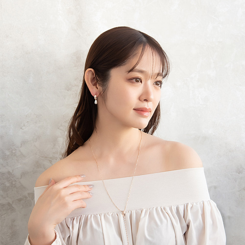 ピアス ニッケルフリー ロゼシルバー メタル カーブ ライン プレート ドロップ パール チタンポスト ドロップピアス