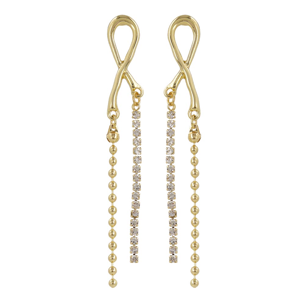 ピアス ニッケルフリー メタル クロス ライン 連爪 ラインストーンチェーン ボールチェーン チタンポスト スタッドピアス