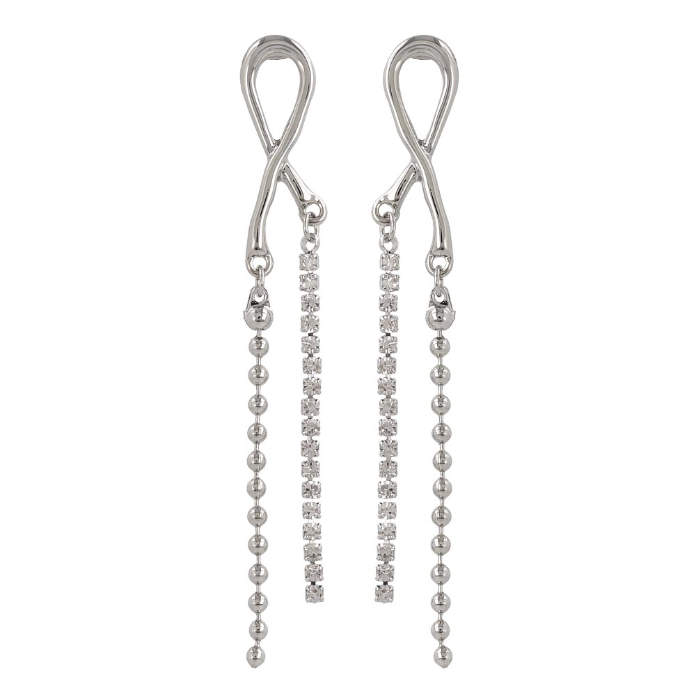 ピアス ニッケルフリー メタル クロス ライン 連爪 ラインストーンチェーン ボールチェーン チタンポスト スタッドピアス