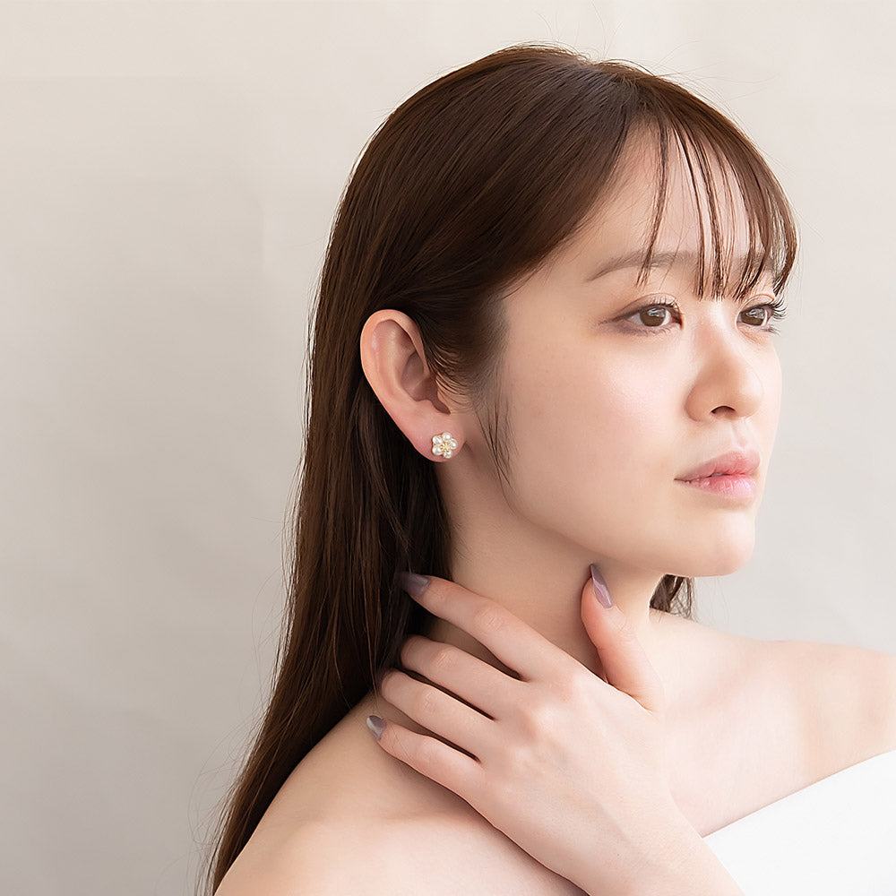ピアス ニッケルフリー メタル ミニ フラワー 花 パール ステンレスポスト スタッドピアス