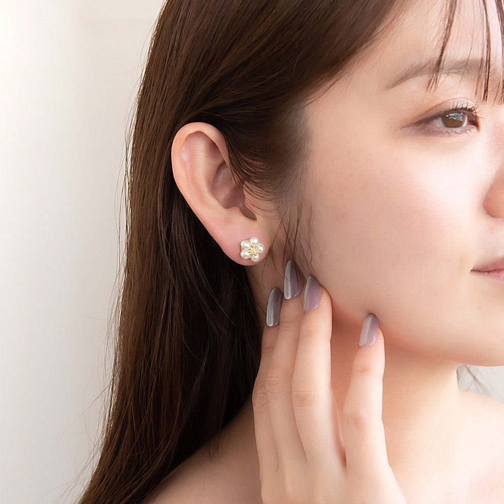ピアス ニッケルフリー メタル ミニ フラワー 花 パール ステンレスポスト スタッドピアス
