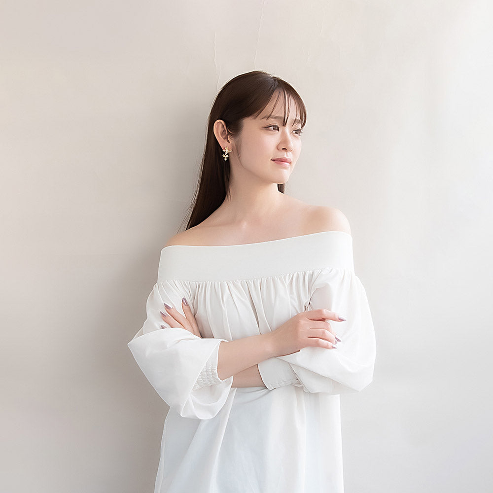 ピアス ニッケルフリー メタル パール フラワー 花 ダブル ステンレスポスト ドロップピアス