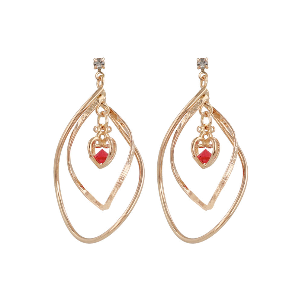 ピアス ニッケルフリー メタル 立体フレーム ハート ダブル ドロップ ツイスト カラー ストーン チタンポスト スタッドピアス