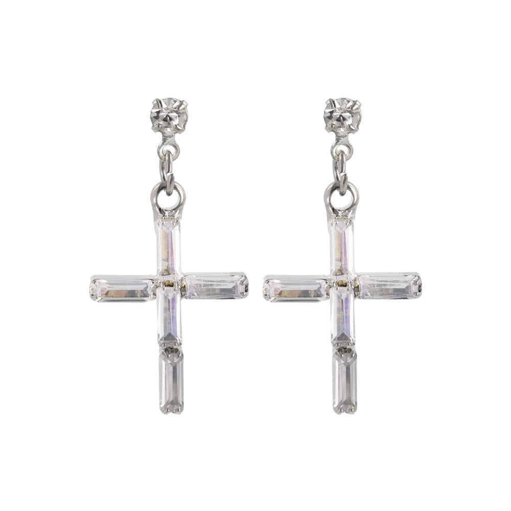 ピアス ニッケルフリー メタル キュービックジルコニア 十字架 クロス ライン ステンレスポスト スタッドピアス