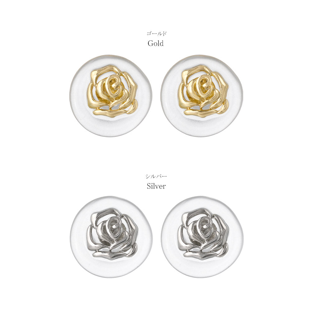ピアス ニッケルフリー メタル フラワー ローズ 薔薇 クリア 変形 サークル チタンポスト スタッドピアス