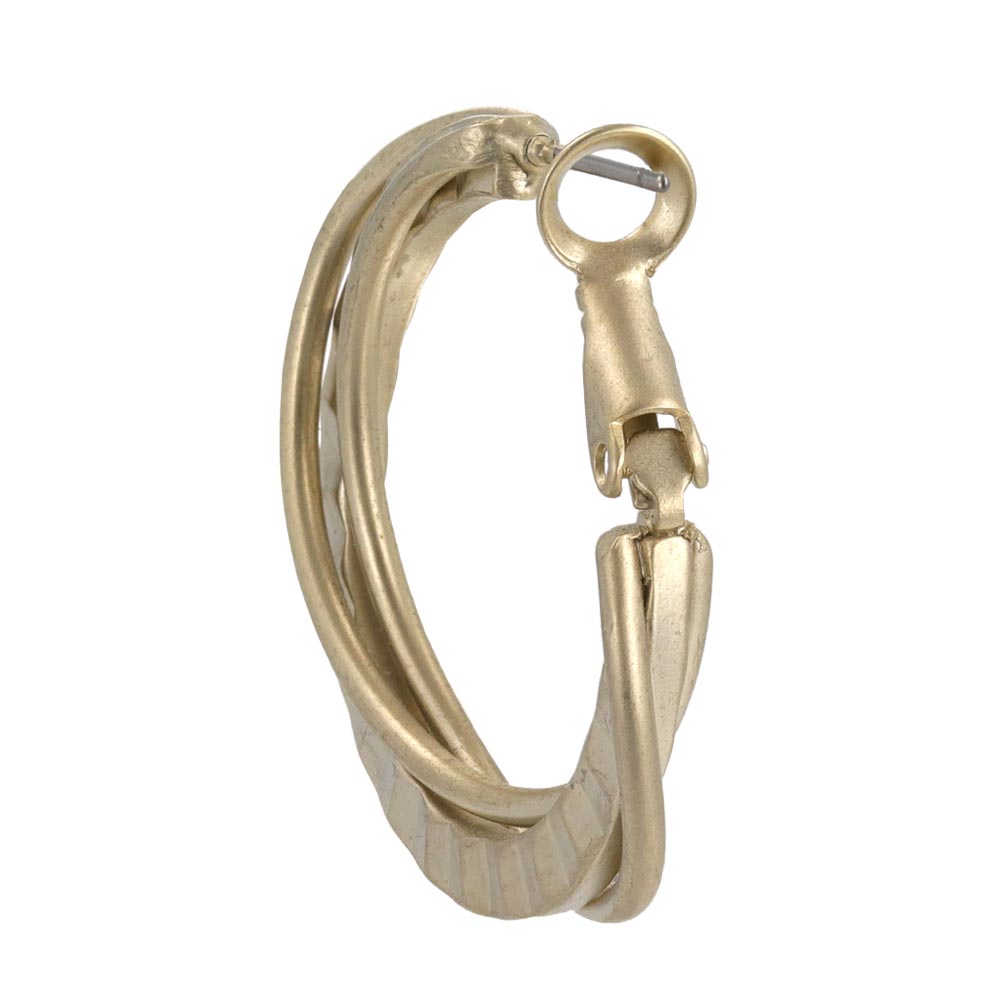 ピアス ニッケルフリー sable gold トリプル クロス ライン テクスチャー ステンレスポスト フープピアス