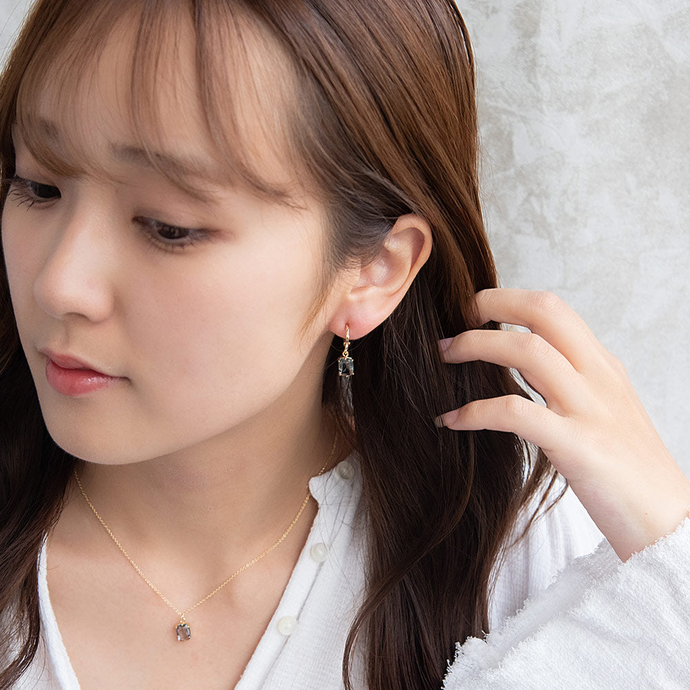 ピアス ニッケルフリー メタル クリア カラー ストーン レクタングル フープピアス
