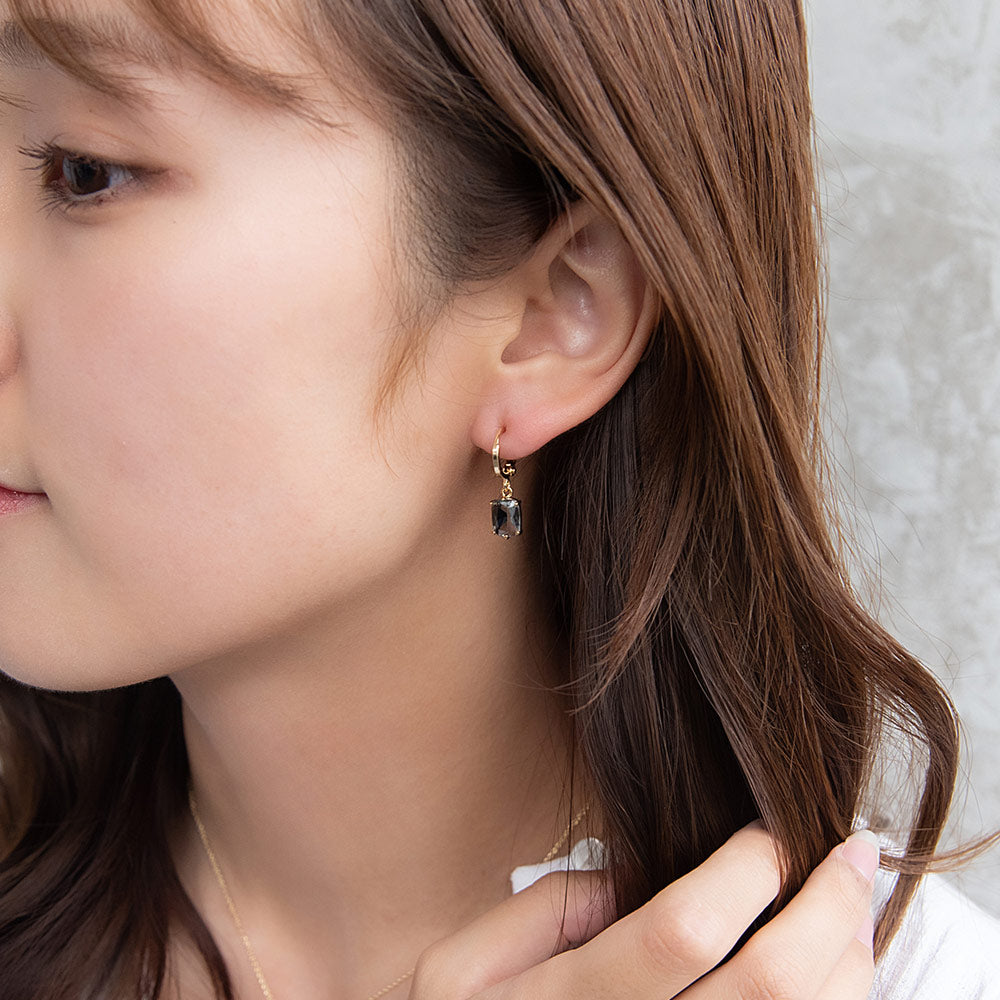 ピアス ニッケルフリー メタル クリア カラー ストーン レクタングル フープピアス