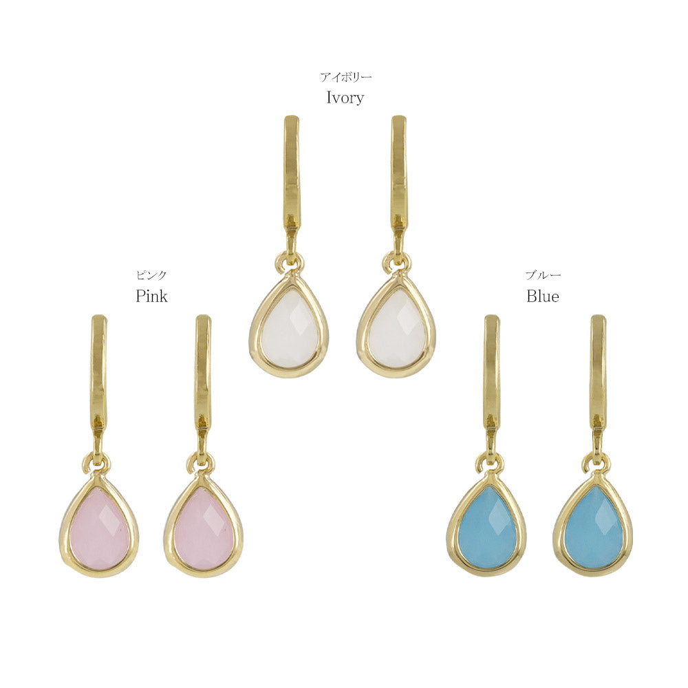 ピアス ニッケルフリー メタル パステルカラー ストーン ドロップ フープピアス
