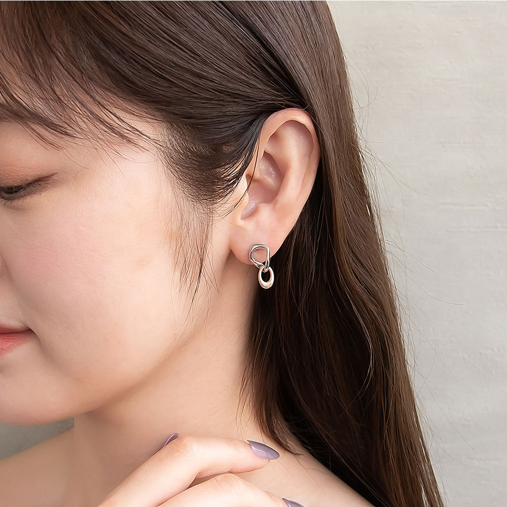 ピアス Combination Metal ニッケルフリー メタル 変形 オーバル チェーン チタンポスト スタッドピアス