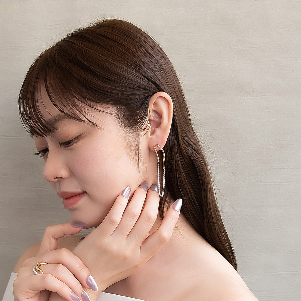 ピアス Combination Metal ニッケルフリー メタル ハーフ ウェーブ ライン キヘイチェーン オーバル チタンポスト スタッドピアス
