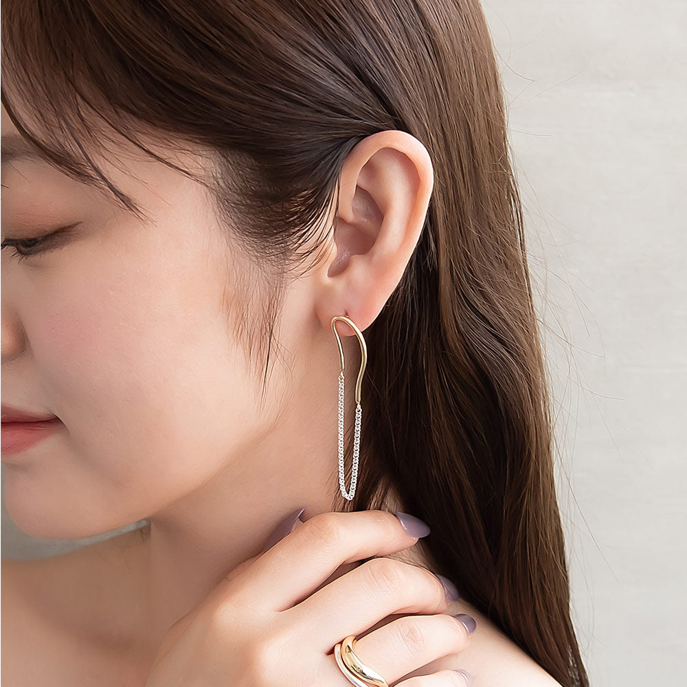ピアス Combination Metal ニッケルフリー メタル ハーフ ウェーブ ライン キヘイチェーン オーバル チタンポスト スタッドピアス