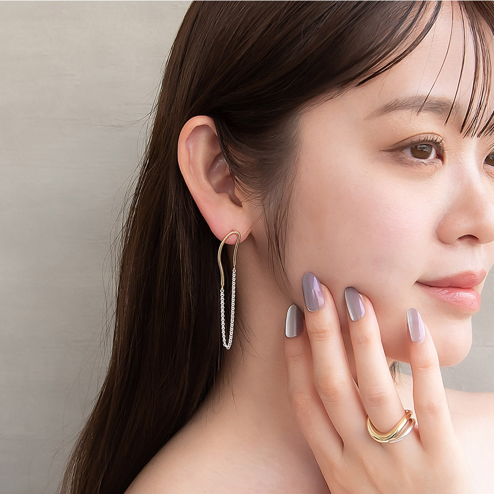 ピアス Combination Metal ニッケルフリー メタル ハーフ ウェーブ ライン キヘイチェーン オーバル チタンポスト スタッドピアス