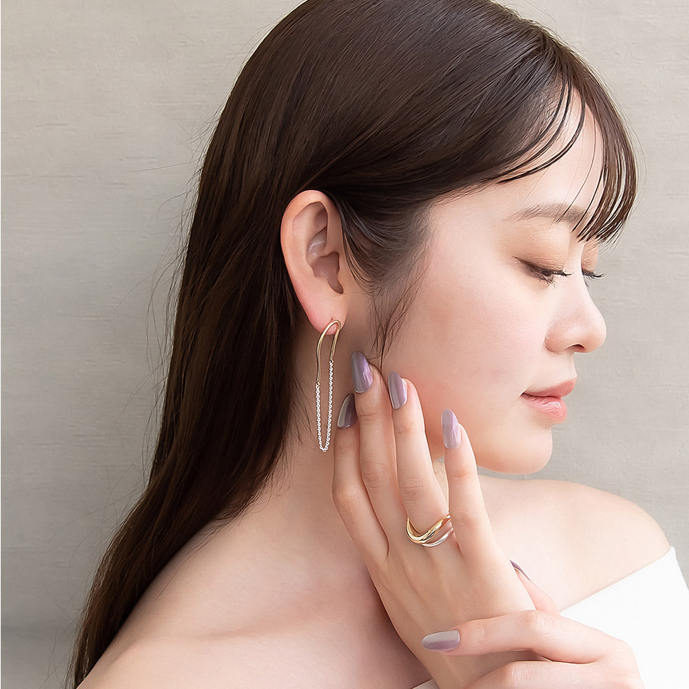 ピアス Combination Metal ニッケルフリー メタル ハーフ ウェーブ ライン キヘイチェーン オーバル チタンポスト スタッドピアス