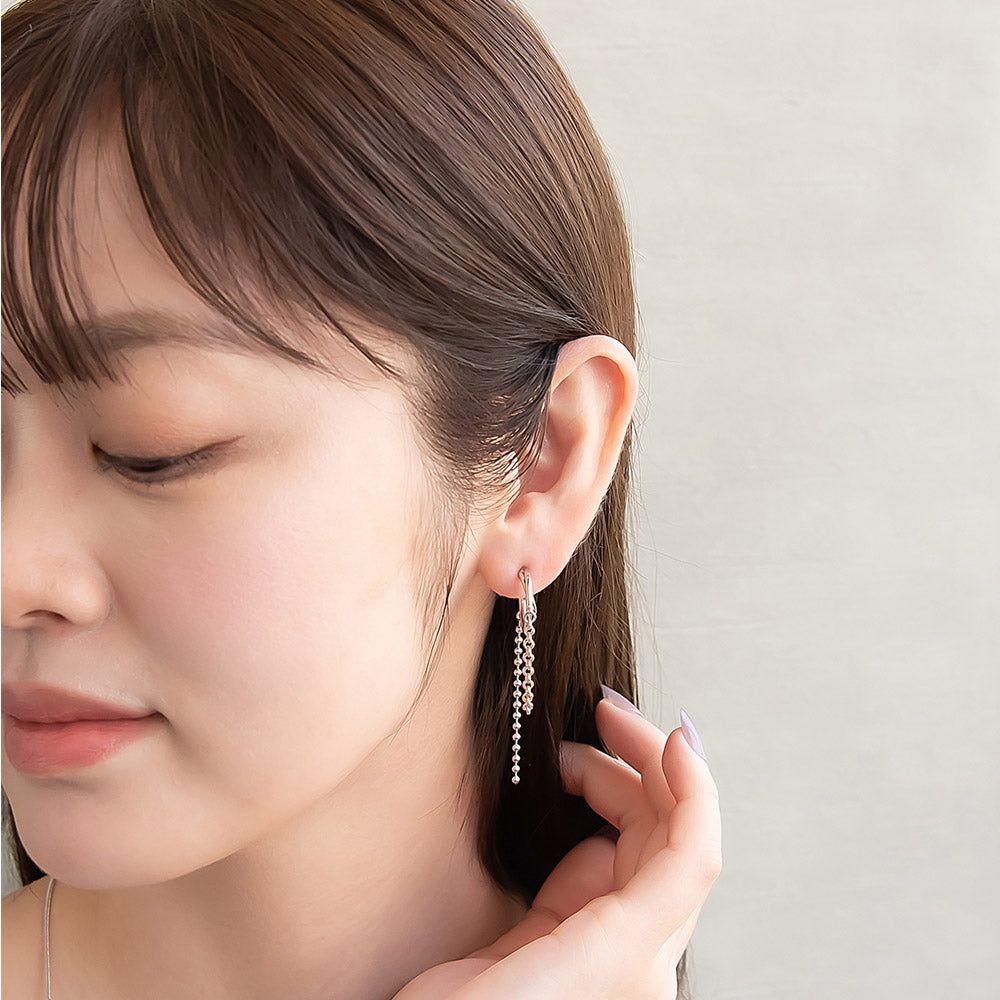 ピアス Combination Metal ニッケルフリー メタル ダブルカーブライン サイド サークル ボールチェーン チタンポスト スタッドピアス